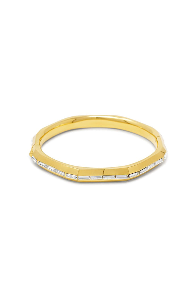 Essential Baguette Inlay Hinged Bangle - Gold